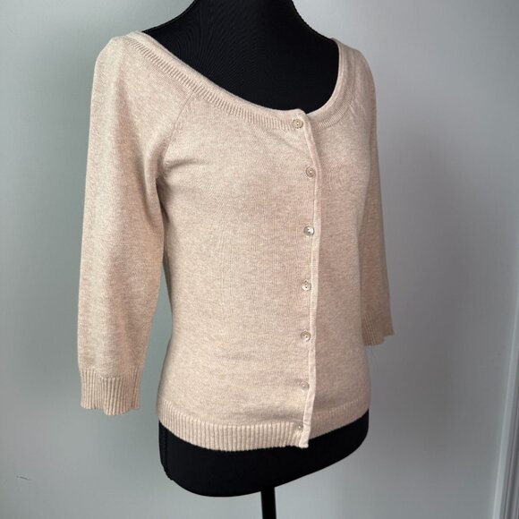American Eagle Outfitters Vintage Wool Blend Boatneck Cardigan Sweater Tan Size - Picture 1 of 9